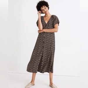 Madewell Bubble-Sleeve Button-Front Midi Dress in Adorable Ditsy